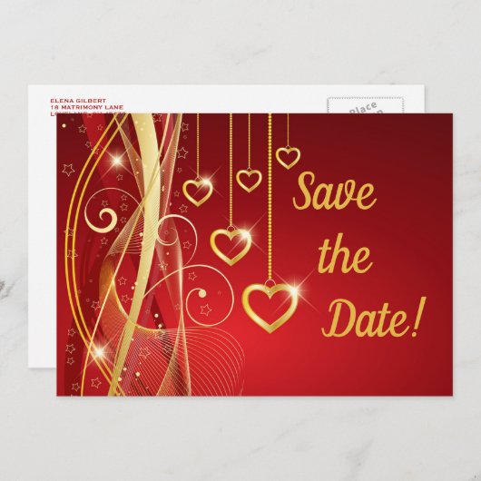 Hochzeit speichern das Datum Romantische rote gold Save The Date (Vorne/Hinten)