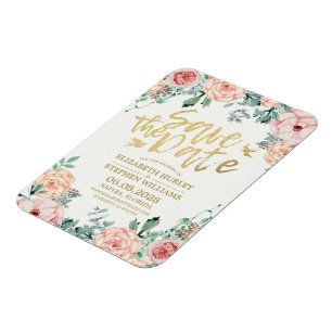 Hochzeit speichern Sie das Date Elegante Blumenstr Magnet