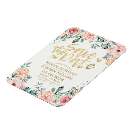 Hochzeit speichern Sie das Date Elegante Blumenstr Magnet (Linke Seite)