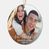 Hochzeit Speichern Sie das Date Foto Hübsch Kallig Keramik Ornament (Links)