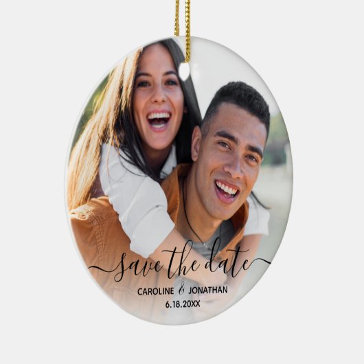 Hochzeit Speichern Sie das Date Foto Hübsch Kallig Keramik Ornament (Rechts)