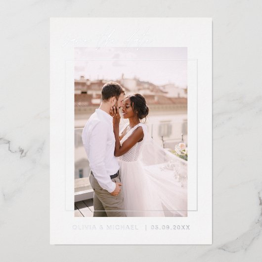 Hochzeit Speichern Sie das Date Foto Minimalistisc Folieneinladung (Vorderseite)