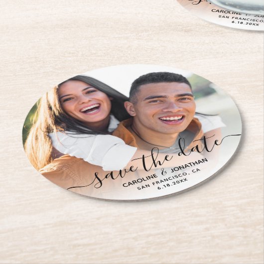 Hochzeit Speichern Sie das Date Foto Script Callig Runder Pappuntersetzer (Angewinkelt)