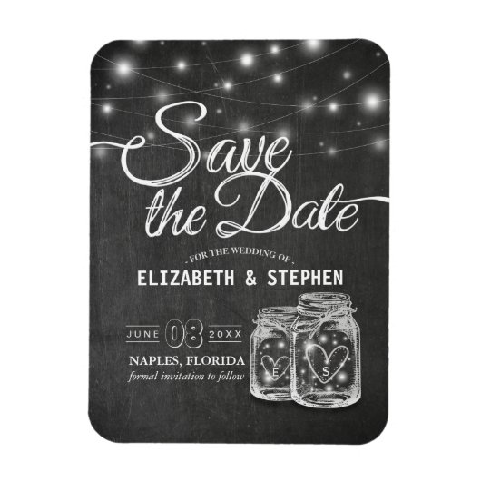 Hochzeit speichern Sie das Date Mason Jars String Magnet (Vertikal)
