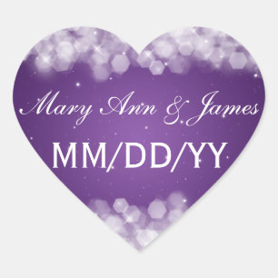 Hochzeit speichern Sie das Date Party Sparkle Lila Herz-Aufkleber