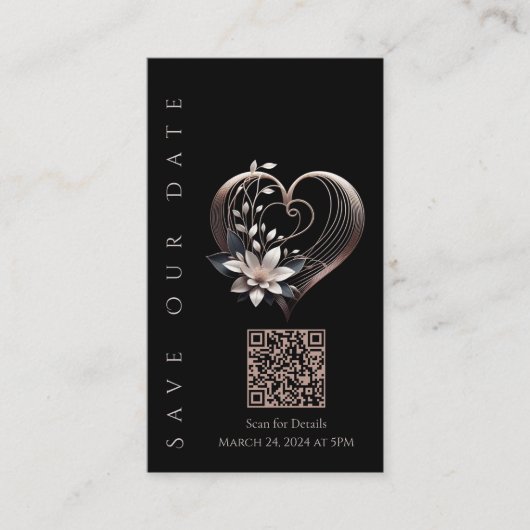 Hochzeit Speichern Sie das Date-QR-Code-Rosa-Herz Visitenkarte (Vorderseite)