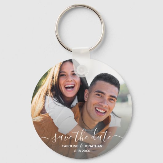 Hochzeit Speichern Sie das Date Simple Foto Callig Schlüsselanhänger (Vorderseite)