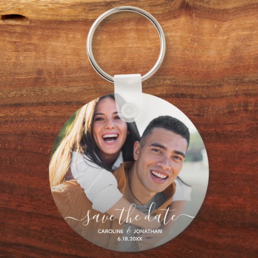 Hochzeit Speichern Sie das Date Simple Foto Callig Schlüsselanhänger (Vorderseite)