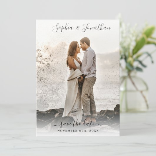 Hochzeit Speichern Sie das Datum 2 Fotos Hübscher Einladung (Stehend Vorderseite)