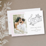 Hochzeit Speichern Sie das Datum 2 Fotos Script Bo Save The Date<br><div class="desc">Ein schönes Save the Date mit Ihrem Foto, gerahmt durch eine hellrosa Farbweise und mit handgeschriebener Save the Date Schriftzeichen und botanischen Grafik. Fügen Sie Ihre Namen und das Datum, das angepasst werden soll. Auf der Rückseite, fügen Sie ein weiteres Foto und zwei Zeilen von benutzerdefinierten Text - Hochzeitswebsite, etc....</div>