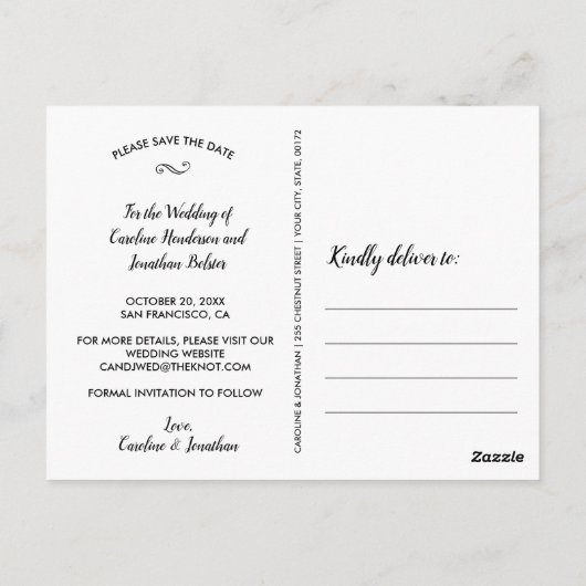 Hochzeit Speichern Sie das Datum 2 Fotos Weißkalli Postkarte (Rückseite)