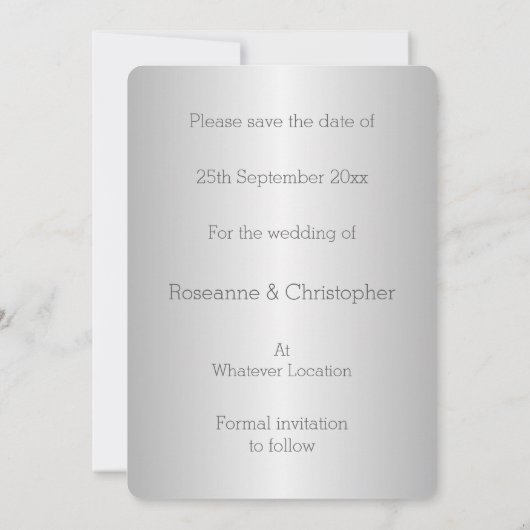 Hochzeit speichern Sie das Datum, an dem Silber hö Save The Date (Rückseite)