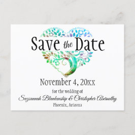 Hochzeit speichern Sie das Datum Aqua Blue Tree He Ankündigungspostkarte