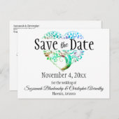 Hochzeit speichern Sie das Datum Aqua Blue Tree He Ankündigungspostkarte (Vorne/Hinten)