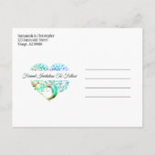 Hochzeit speichern Sie das Datum Aqua Blue Tree He Ankündigungspostkarte (Rückseite)