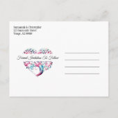 Hochzeit speichern Sie das Datum Aqua Blue Tree He Ankündigungspostkarte (Rückseite)