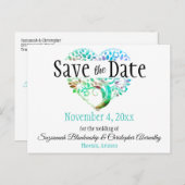 Hochzeit speichern Sie das Datum Aqua Blue Tree He Ankündigungspostkarte (Vorne/Hinten)