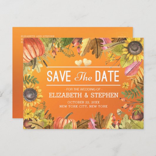 Hochzeit speichern Sie das Datum Autumn Maple Blät Ankündigungspostkarte (Vorne/Hinten)