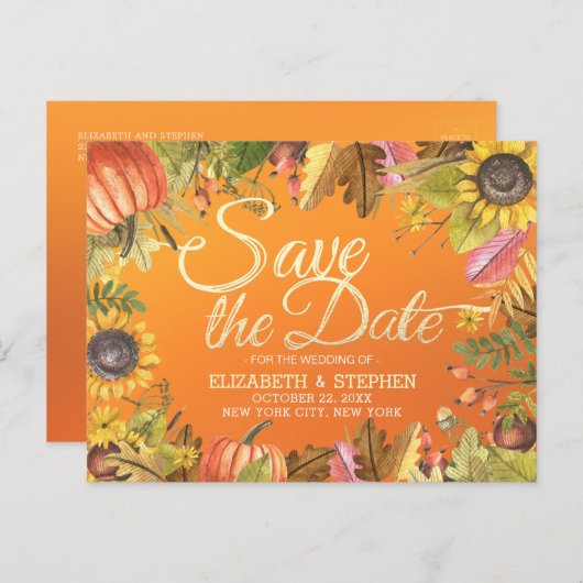 Hochzeit speichern Sie das Datum Autumn Maple Blät Ankündigungspostkarte (Vorne/Hinten)