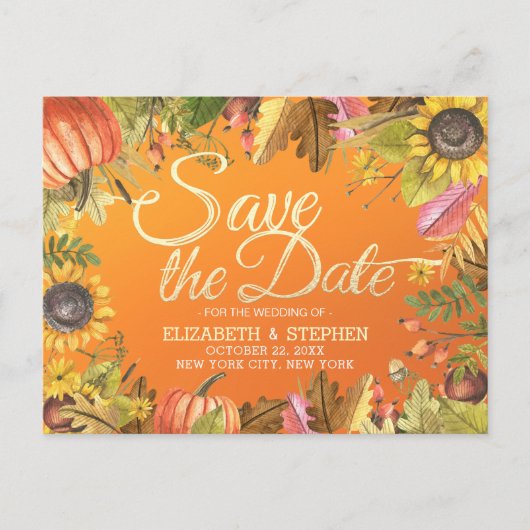 Hochzeit speichern Sie das Datum Autumn Maple Blät Ankündigungspostkarte (Vorderseite)