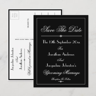 Hochzeit speichern Sie das Datum B & W Elegante Ch Einladungspostkarte