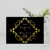 Hochzeit speichern Sie das Datum Black Real Gold Folieneinladung (Stehend vorne)