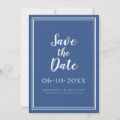 Hochzeit speichern Sie das Datum Blue Modern Scrip (Vorderseite)