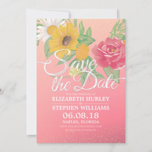 Hochzeit speichern Sie das Datum Blume rosa Gold G Save The Date (Vorderseite)