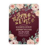 Hochzeit speichern Sie das Datum Burgundy florale Magnet (Vertikal)