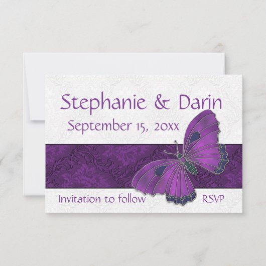 Hochzeit Speichern Sie das Datum Butterfly Brocade Save The Date (Rückseite)