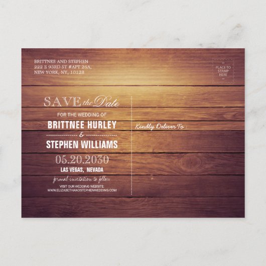 Hochzeit speichern Sie das Datum Champagner Glass Ankündigungspostkarte (Rückseite)