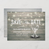 Hochzeit speichern Sie das Datum Champagner Glass  Ankündigungspostkarte (Vorne/Hinten)