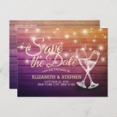 Hochzeit speichern Sie das Datum Champagner Glass Ankündigungspostkarte (Vorne/Hinten)