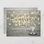 Hochzeit speichern Sie das Datum Champagner Glass  Ankündigungspostkarte (Vorne/Hinten)