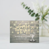 Hochzeit speichern Sie das Datum Champagner Glass  Ankündigungspostkarte (Stehend Vorderseite)