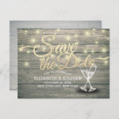Hochzeit speichern Sie das Datum Champagner Glass Ankündigungspostkarte (Vorne/Hinten)