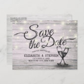 Hochzeit speichern Sie das Datum Champagner Glass Ankündigungspostkarte (Vorne/Hinten)