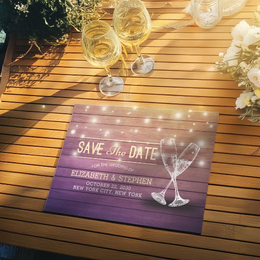 Hochzeit speichern Sie das Datum Champagner Glass  Ankündigungspostkarte