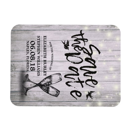 Hochzeit speichern Sie das Datum Champagner Glass  Magnet (Horizontal)