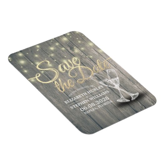 Hochzeit speichern Sie das Datum Champagner Glass  Magnet (Rechte Seite)