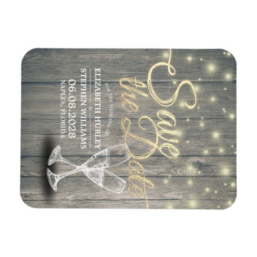 Hochzeit speichern Sie das Datum Champagner Glass Magnet (Horizontal)
