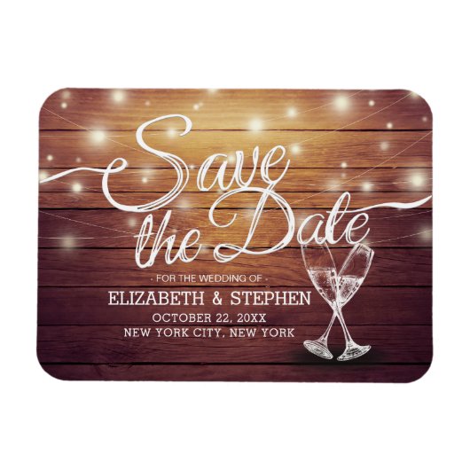Hochzeit speichern Sie das Datum Champagner Glass Magnet (Horizontal)