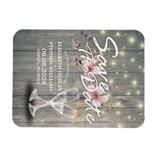 Hochzeit speichern Sie das Datum Champagner Glass Magnet (Horizontal)