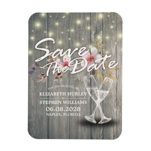Hochzeit speichern Sie das Datum Champagner Glass Magnet (Vertikal)