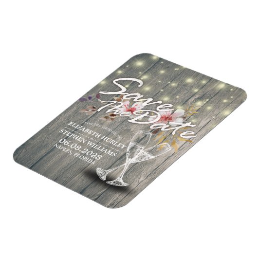 Hochzeit speichern Sie das Datum Champagner Glass Magnet (Linke Seite)