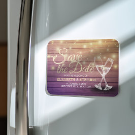 Hochzeit speichern Sie das Datum Champagner Glass Magnet
