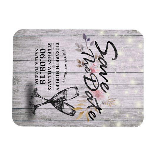Hochzeit speichern Sie das Datum Champagner Glass Magnet (Horizontal)