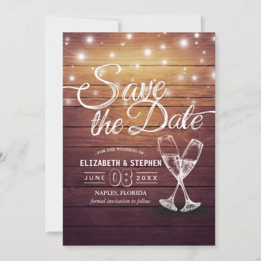 Hochzeit speichern Sie das Datum Champagner Glass  Save The Date (Vorderseite)
