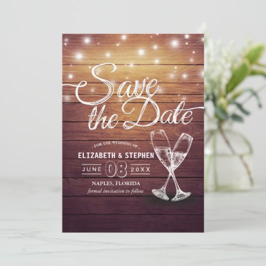 Hochzeit speichern Sie das Datum Champagner Glass  Save The Date (Stehend Vorderseite)