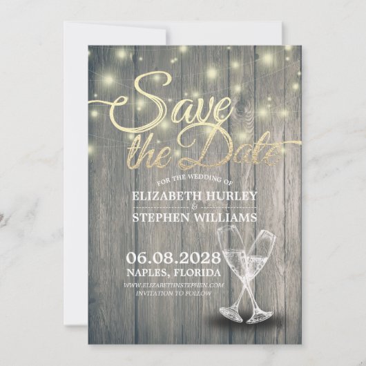 Hochzeit speichern Sie das Datum Champagner Glass  Save The Date (Vorderseite)